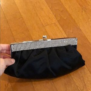 Black satin evening clutch